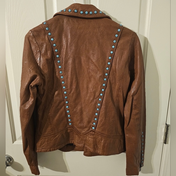 Maurtius NWT Leather Women's Turquoise Studded Leather Jacket Size S - Picture 10 of 15
